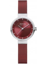 Bering Women's Solar Red Dial Red Stainless Steel Watch 14627-303