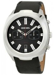 Diesel Men's Tumbler Chronograph Black Dial Black Leather Watch DZ4499