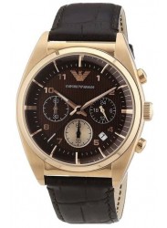 Emporio Armani Men's Chronograph Brown Dial Brown Leather Watch AR0371 