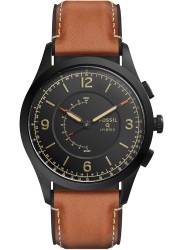 Fossil Men's Activist Hybrid Black Dial Brown Leather Smartwatch FTW1206