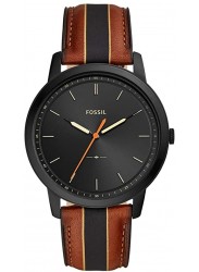 Fossil Men's Minimalist Black Dial Striped Luggage Leather Watch FS5556