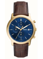 Fossil Men's Minimalist Blue Dial Brown Textured Eco Leather Watch FS5942