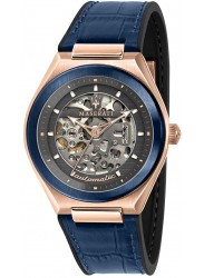 Maserati Men's Triconic Automatic Skeleton Dial Blue Leather Watch R8821139003