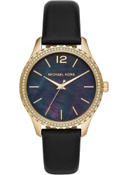 Michael Kors Women's Layton Black Mother of Pearl Dial Black Leather Watch MK2911