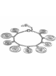 Rhodium Plated Bracelet with Concentric Charms and Swarovski