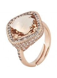 Ring with crystal briolette peach and pav