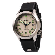 Fossil Men's Aeroflight Beige Dial Black Leather Watch AM4552