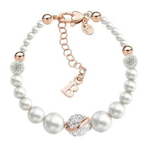 Boccadamo White Pearl Rose Gold Plated Bracelet With Rhinestones BR369RS