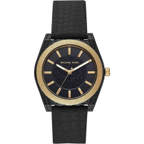 Michael Kors Women's Channing Black Crystal Dial Black Silicone Watch MK6703