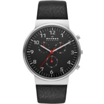 Skagen Men's Ancher Chronograph Black Leather Watch SKW6100 