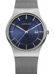 Bering Men’s Classic Blue Sunray Dial Stainless Steel Mesh Watch 11938-003