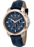 Maserati Men's Successo Chronograph Blue Dial Blue Leather Watch R8871621015